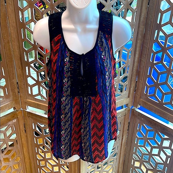 Anthropologie Meadow Rue Aztec Print Scoop neck top size Small - Picture 1 of 9